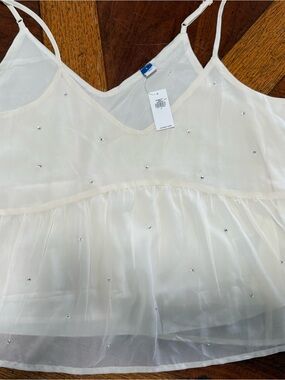 Old Navy Ivory Rhinestone Babydoll Cami Top Large NWT